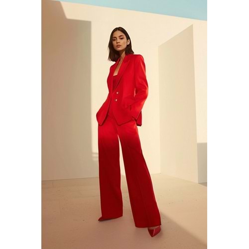Trendyolmilla Koyu Kırmızı Oversize Astarlı Kruvaze Kapama Dokuma Blazer Ceket