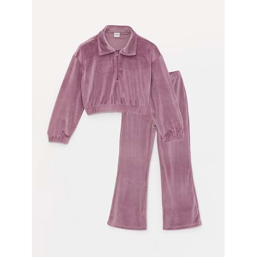 LCW Kids Mürdüm Polo Yaka Basic Uzun Kollu Kadife Kız Çocuk Sweatshirt Ve Tayt