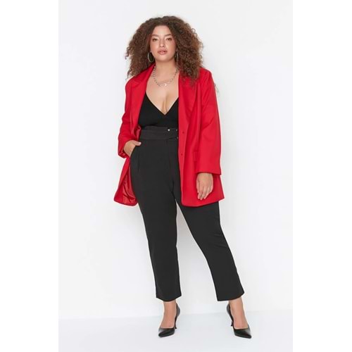 Trendyolmilla Curve Siyah Beli Ayarlanabilir Kemerli Dokuma Cigarette Büyük Beden Kumaş Pantolon TBBAW23AR00014