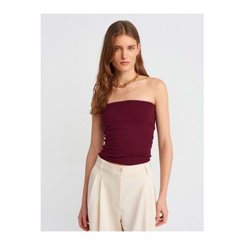 Dilvin 20659 Crop Top-Bordo