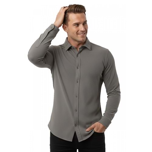 Slim Fit Örme Kumaş Likralı Erkek Gömlek