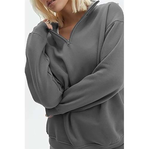 Füme Fermuar Detaylı Oversize Sweatshirt