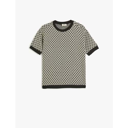 Erkek Çocuk Örme Jakarlı Kısa Kollu Bisiklet Yaka Sweatshirt