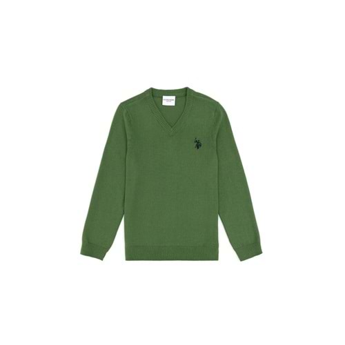 U.S. Polo Assn. Erkek Çocuk Yeşil Basic V Yaka Kazak