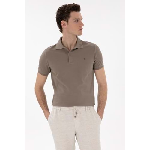 Koyu Vizon Slim Fit %100 Pamuk Polo Yaka Basic Tişört