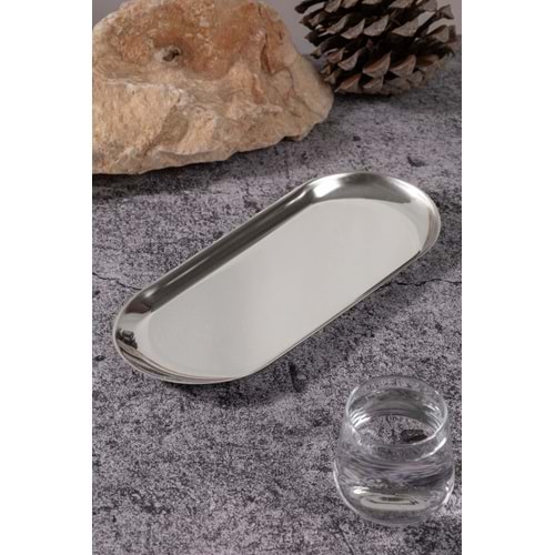 Büyük (23 CM) Kayık Oval Gümüş Paslanmaz Çelik Çerezlik Mezelik Sosluk Çelik Tabak