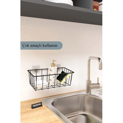 Asılabilir Yapışkanlı Sepet Mutfak Düzenleyici Banyo Rafı Çok Amaçlı Organizer