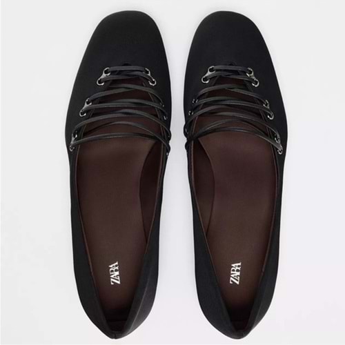 Zara Saten Effect Ballet Flats 50. Yıl Dönümü Black