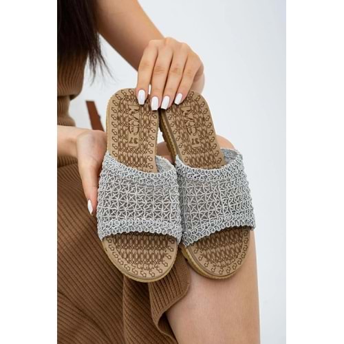 Moda Devrin Önü Açık Hasır Örgü Dış Mekan Ve Ev Terliği