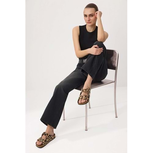 Trendyolmilla Shoes Çok Renkli Leopar Desenli Kahverengi Çift Tokalı Kadın Terlik T