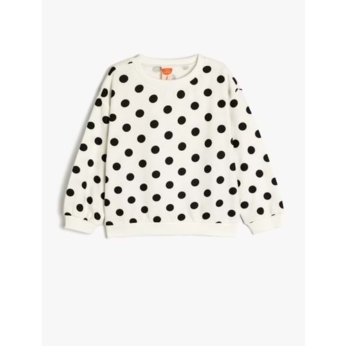 Kız Bebek Baskılı Pamuklu Bisiklet Yaka Uzun Kollu Sweatshirt