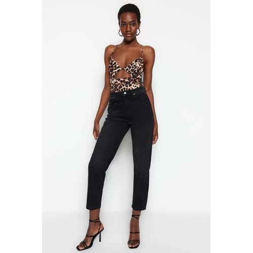 Siyah Yüksek Bel Mom Jeans