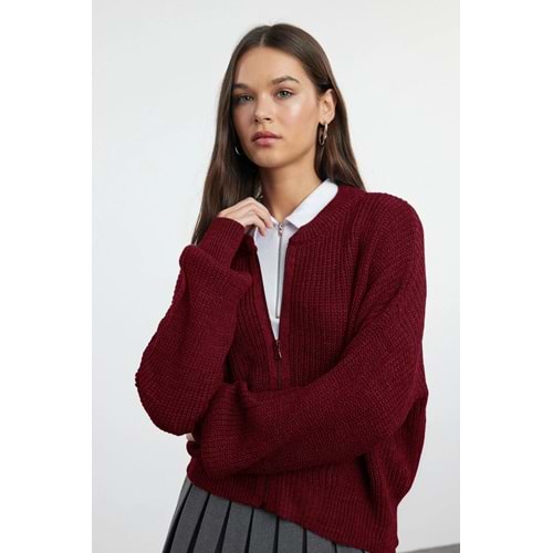 Trendyolmilla Bomber Yaka Fermuarlı Triko Hırka