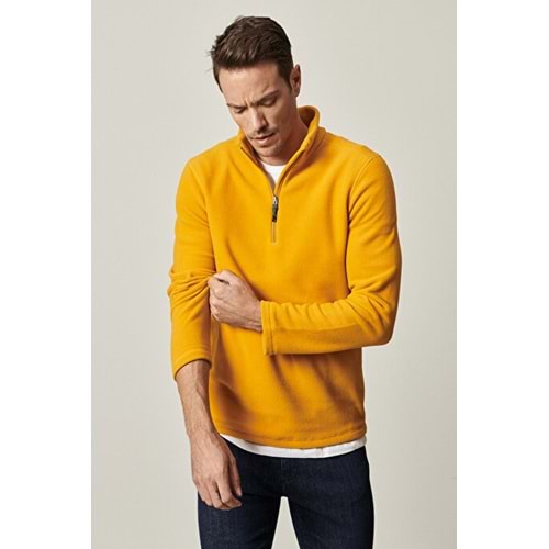 Altınyıldız Anti-Pilling Tüylenme Yapmayan Standart Fit Bato Yaka Soğuk Geçirmez Sweatshirt Sarı Polar