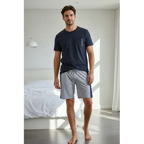 Lacivert Regular Fit Panalli Pijama Takımı