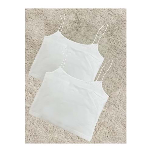 Kadın Pamuklu Crop Top Askılı Büstiyer Beyaz