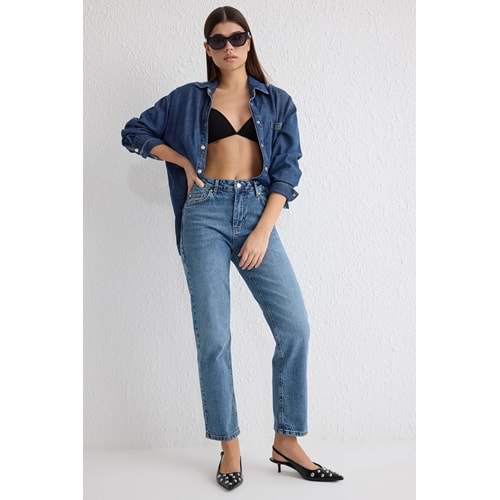 Yüksek Bel Düz Kesim jeans