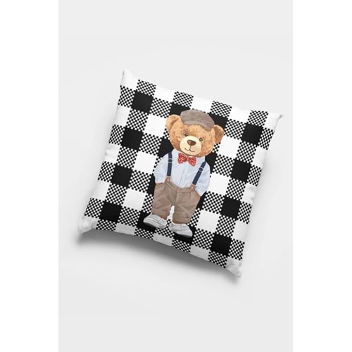43x43cm Mr. Teddy Bear Çift Taraflı Kırlent Yastık Kılıfı Premium Tay Tüyü Dokuma Kumaş