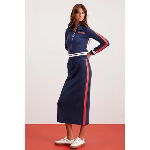 GRIMELANGE ODETTE Slim Lacivert Tekli Etek