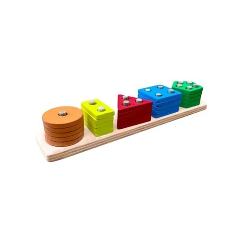 Hamaha Wooden Toys Doğal Ahşap Eğitici Oyuncak Dikdörtgen 5'li Sütun Geometrik Şekil