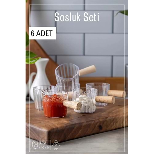 6 Adet Ahşap Kulplu Sosluk Seti