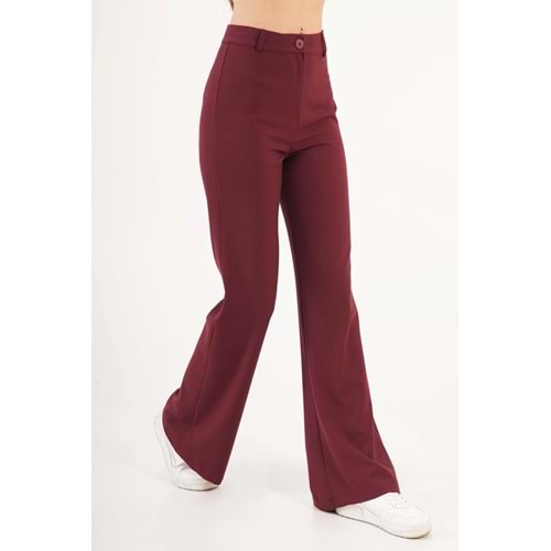 Yüksek Bel Flare Rahat Kesim Bordo Pantolon