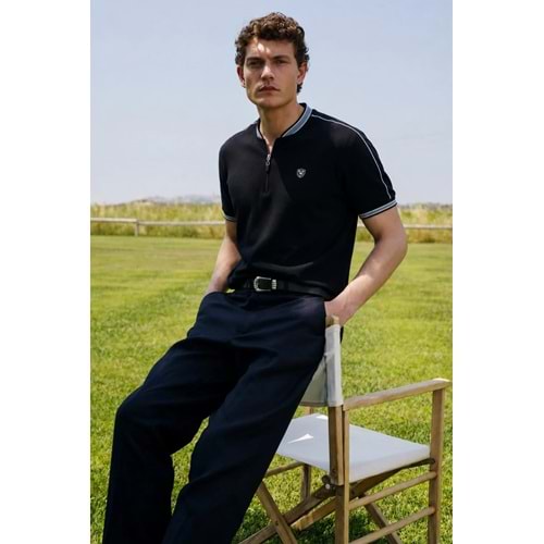 madmext Siyah Polo Yaka Erkek Tişört