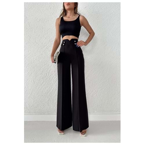 Düğmeli Detay Slim Fit Kalip Pantolon