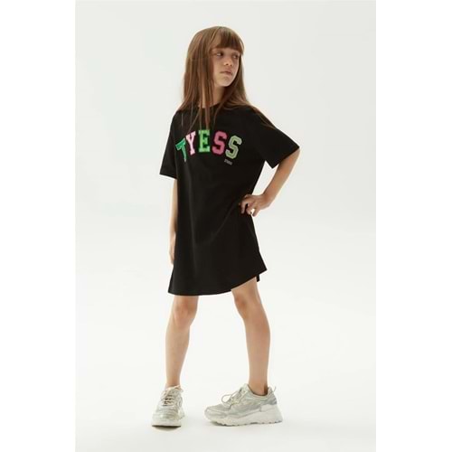 Tyess Kız Çocuk Siyah Oversize Tişört Elbise