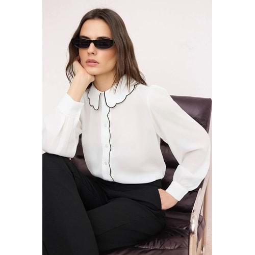 Trendyolmilla Beyaz Nakış Detaylı Regular Normal Kalıp Dokuma Gömlek
