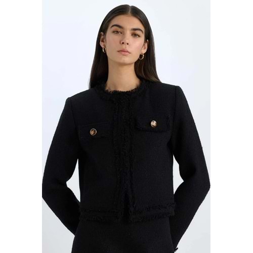 Defacto Crop Bisiklet Yaka Tweed Blazer Ceket