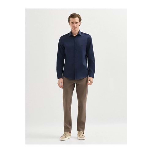 Karaca Lacivert Saten %100 Pamuk Slim Fit Gömlek