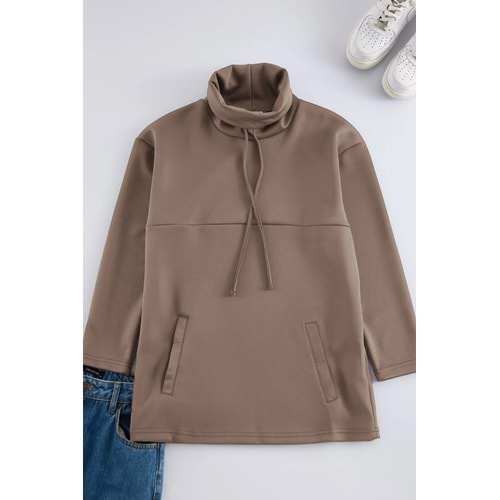 Trendyolmilla Modest Gri Balıkçı Yaka Örme Scuba Sweatshirt