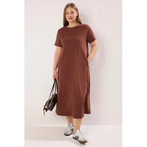 Trendyolmilla Curve Kahverengi T-shirt Elbise