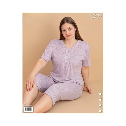 Kadın Kısa Kol Kapri Büyük Beden Pijama Takımı