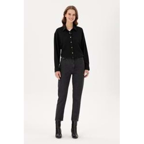 Kadın Siyah Mom High Waist Fit Jean Pantolon