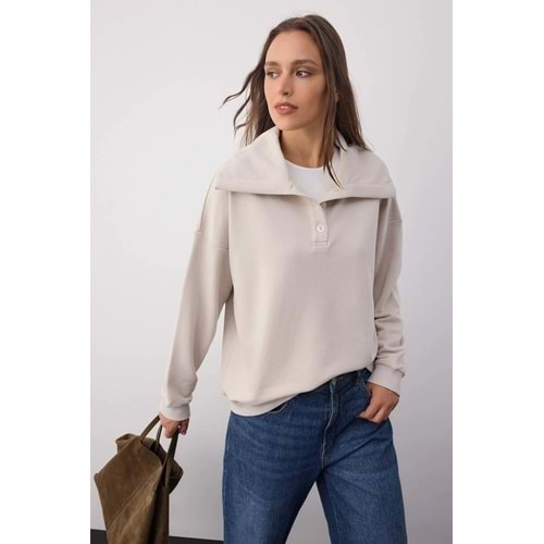Trendyolmilla Wardrobe Essentials – Taş Polo Yaka Örme Sweatshirt