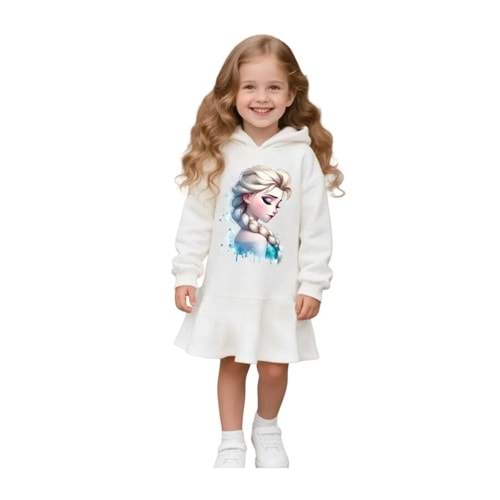 Eteği Fırfırlı Karakter Baskılı Kız Çocuk Elbise
