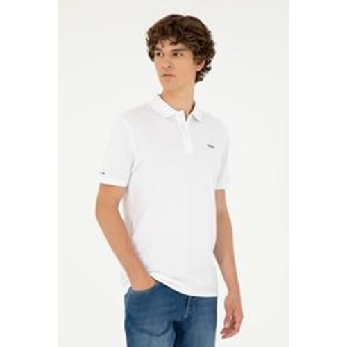 Erkek Regular Fit Polo Yaka Beyaz Basic Tişört