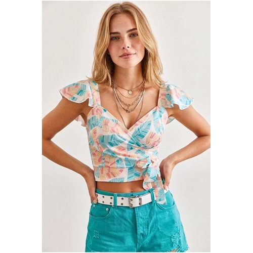 Olalook Kadın Fermuarlı Crop Krep Bluz