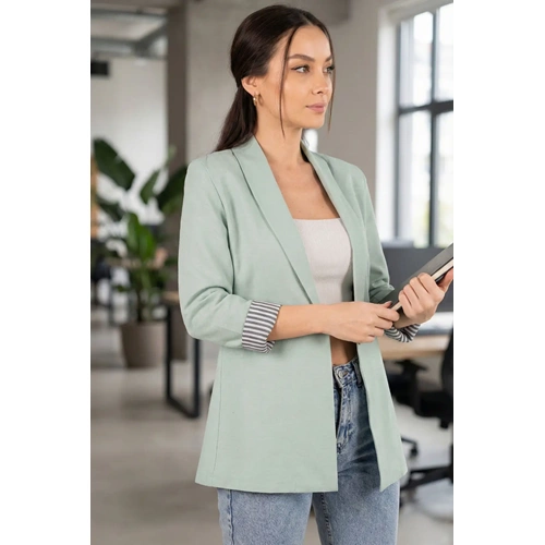 Kadın Mint Kol İçi Çizgili Tek Düğmeli Ceket ARM