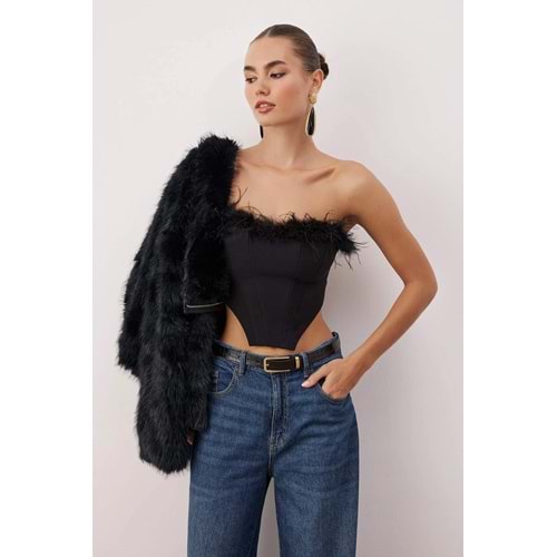 Trendyolmilla Siyah Crop Astarlı Otrişli Dokuma Büstiyer