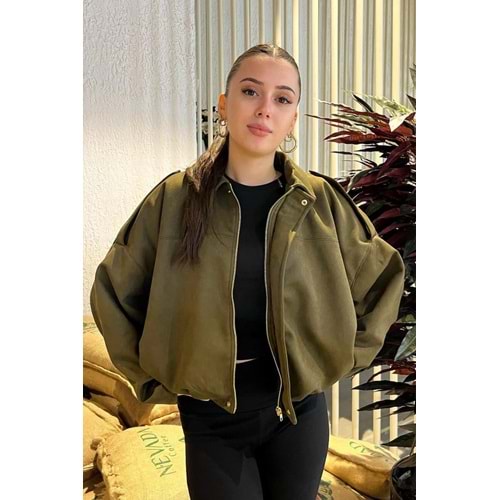 Kadın Haki Oversize Süet Bomber Ceket