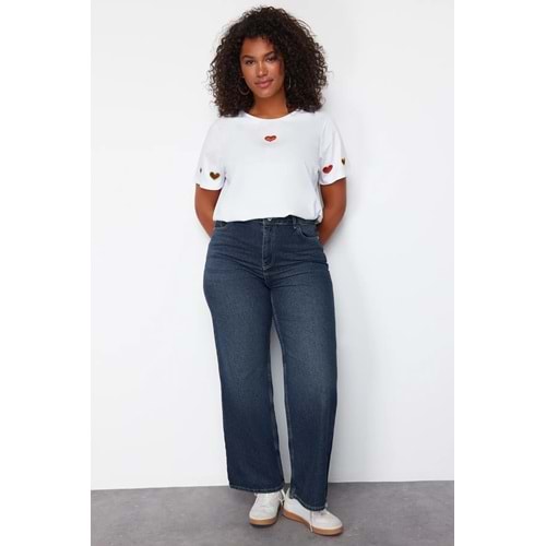 Koyu Mavi Yüksek Bel Büyük Beden Jeans
