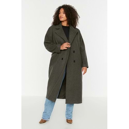 Antrasit Oversize Fit Kruvaze Kapama Yün Karışımlı Kaşe Kaban