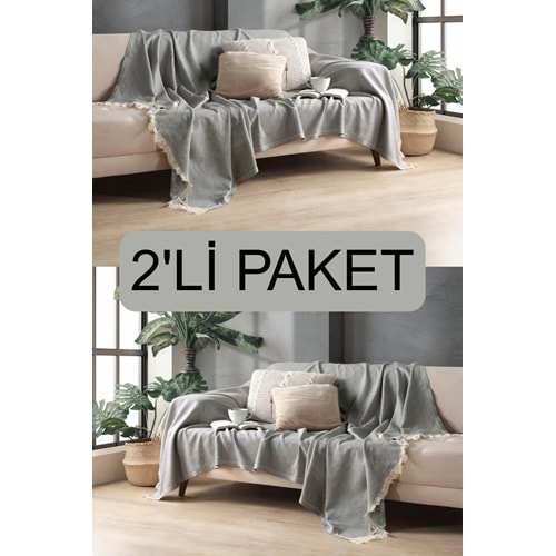 Miracolo Home Gri Pamuklu Dekoratif Koltuk Örtüsü 2 li