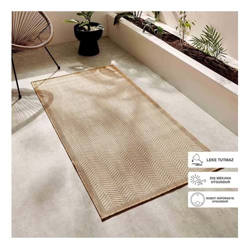 Ocean Home Textile Leke Tutmaz İç Dış Mekan Bej Renk Balıksırtı Halı Kilim