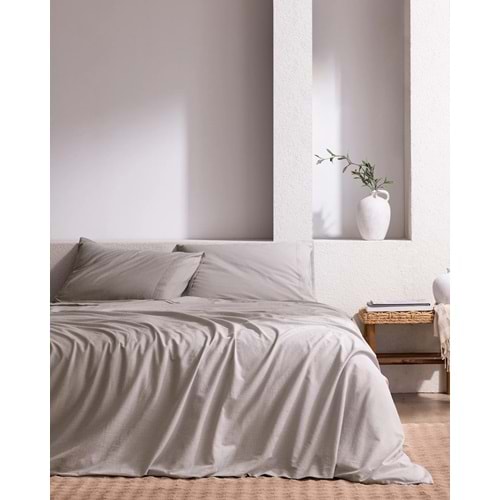 Çift Kişilik %100 Pamuk Pileli Linen Look Yıkamalı Çarşaflı Nevresim Takımı