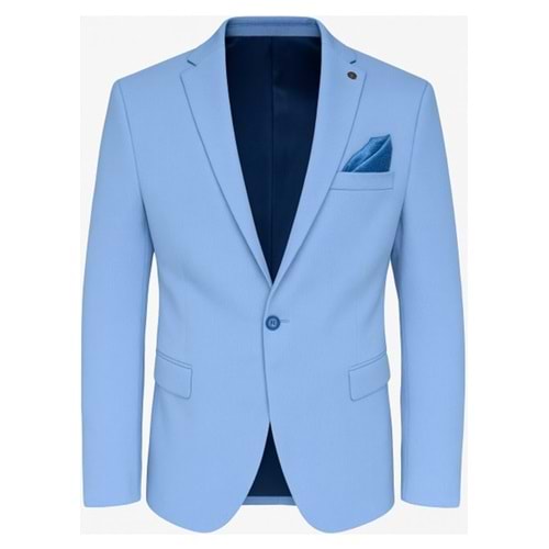 Plus Scorpion Açık Mavi Erkek İtalyan Kesim Tek Düğmeli Blazer Ceket – Günlük ve Şık Kombinler İçin