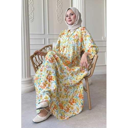 Menekşe Çiçeği Sarı Mango Elbise